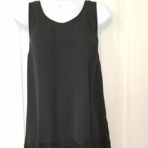 Valette Black Satin Lace Trim Scoop Neck Tank Slip Dress